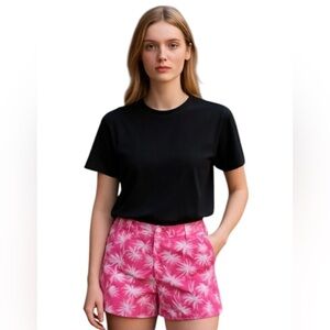 Stella Parker Shorts Womens Size 12 Pink Palm Tree Print Chino Beach Tropical